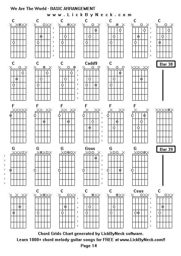 Chord Grids Chart of chord melody fingerstyle guitar song-We Are The World - BASIC ARRANGEMENT,generated by LickByNeck software.